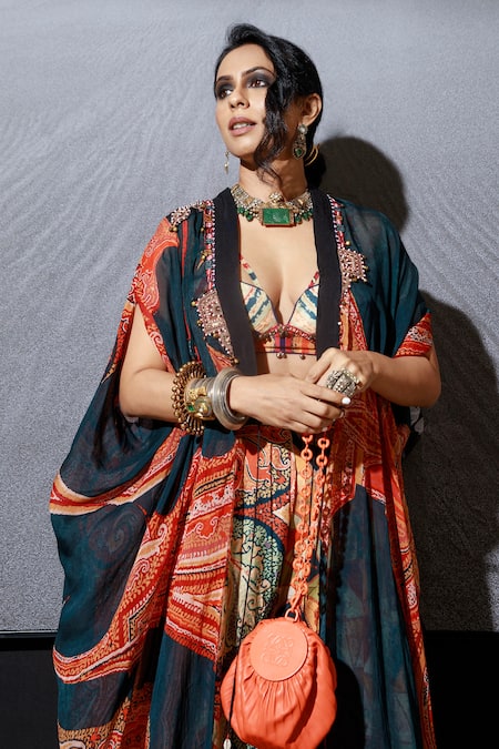 Buy_Aseem Kapoor_Multi Color Blouse-cotton Silk, Jacket-sheer Ritu Sheer Jacket And Trouser Set