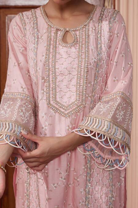 Buy Mulmul Pink Cotton, Muslin, Chiffon Lace, Sequins, Zari, Thread Kurta Set With Dupatta Online at Aza Fashions Buy_Mulmul_Pink Cotton, Muslin, Chiffon Lace, Sequins, Zari, Thread Kurta Set With Dupatta_Online_at_Aza_Fashions