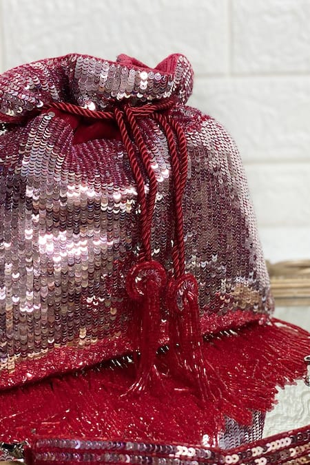 Kainiche By Mehak_Maroon Cut Dana And Sequin Embellished Potli Bag _Online_at_Aza_Fashions