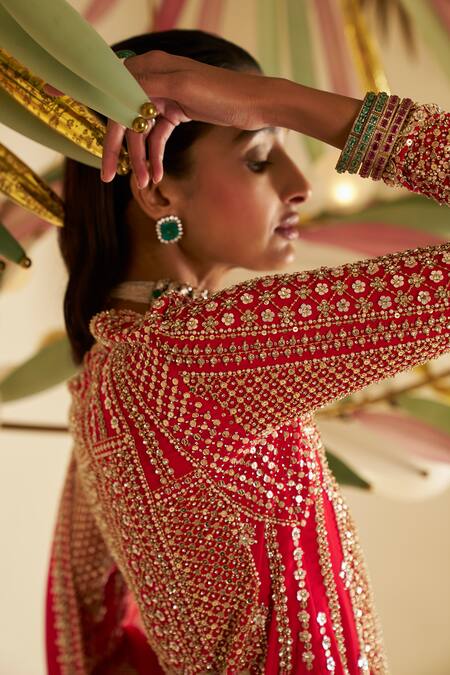 Buy Seema Gujral Red Georgette Sequins, Beads, Embroidery V-neck Kurta Sharara Set Online at Aza Fashions Buy_Seema Gujral_Red Georgette Sequins, Beads, Embroidery V-neck Kurta Sharara Set_Online_at_Aza_Fashions