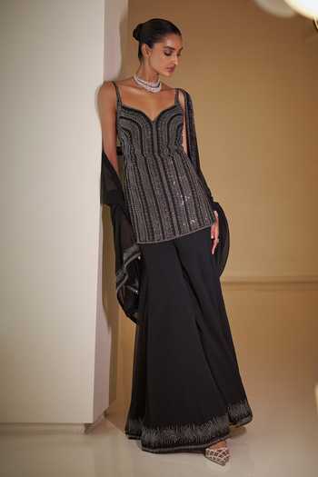Buy Seema Gujral Black Georgette Embroidery Crystal Sweetheart Neck Kurta Sharara Set at Aza Fashions Buy_Seema Gujral_Black Georgette Embroidery Crystal Sweetheart Neck Kurta Sharara Set_at_Aza_Fashions