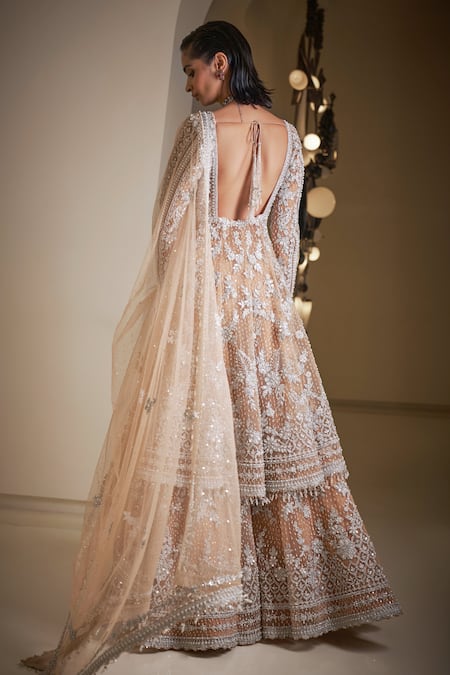 Shop Seema Gujral Beige Net Sequins, Pearls Sweetheart Neck And Embroidered Kurta Sharara Set at Aza Fashions Shop_Seema Gujral_Beige Net Sequins, Pearls Sweetheart Neck And Embroidered Kurta Sharara Set_at_Aza_Fashions