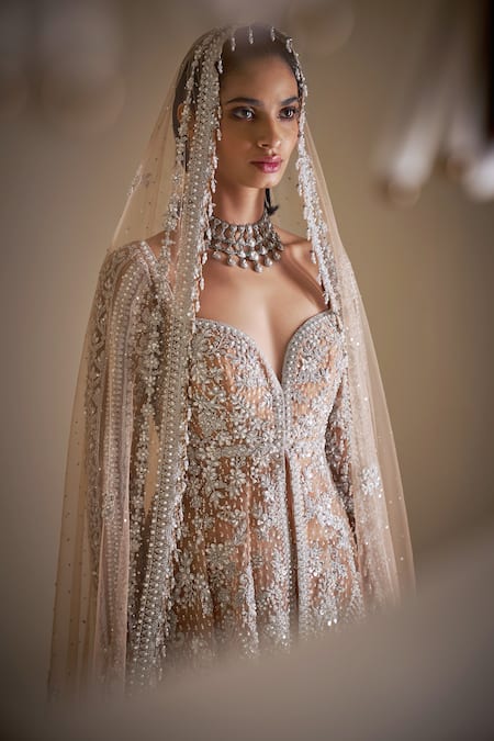 Seema Gujral Beige Net Sequins, Pearls Sweetheart Neck And Embroidered Kurta Sharara Set Online at Aza Fashions Seema Gujral_Beige Net Sequins, Pearls Sweetheart Neck And Embroidered Kurta Sharara Set_Online_at_Aza_Fashions