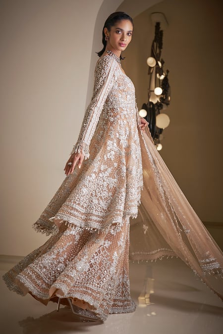 Seema Gujral Beige Net Sequins, Pearls Sweetheart Neck And Embroidered Kurta Sharara Set at Aza Fashions Seema Gujral_Beige Net Sequins, Pearls Sweetheart Neck And Embroidered Kurta Sharara Set_at_Aza_Fashions