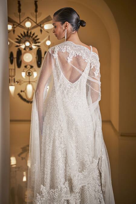 Buy Seema Gujral White Net Embroidery, Pearls, Sequins V-neck Jacket Sharara Set Online at Aza Fashions Buy_Seema Gujral_White Net Embroidery, Pearls, Sequins V-neck Jacket Sharara Set _Online_at_Aza_Fashions