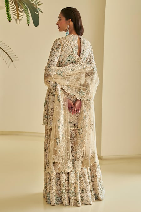 Seema Gujral Floral Pearl Embellished Kurta Sharara Set 