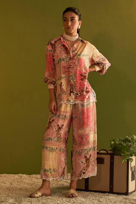 Sage Saga Pink Modal Printed Floral Collared Cleo Pearl Button Shirt Online at Aza Fashions Sage Saga_Pink Modal Printed Floral Collared Cleo Pearl Button Shirt_Online_at_Aza_Fashions