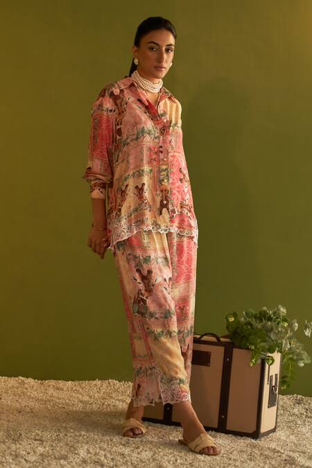 Buy Sage Saga Pink Modal Printed Floral Collared Cleo Pearl Button Shirt Online at Aza Fashions Buy_Sage Saga_Pink Modal Printed Floral Collared Cleo Pearl Button Shirt_Online_at_Aza_Fashions