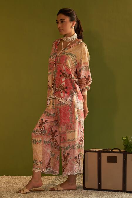 Shop Sage Saga Pink Modal Printed Floral Collared Cleo Pearl Button Shirt Online at Aza Fashions Shop_Sage Saga_Pink Modal Printed Floral Collared Cleo Pearl Button Shirt_Online_at_Aza_Fashions