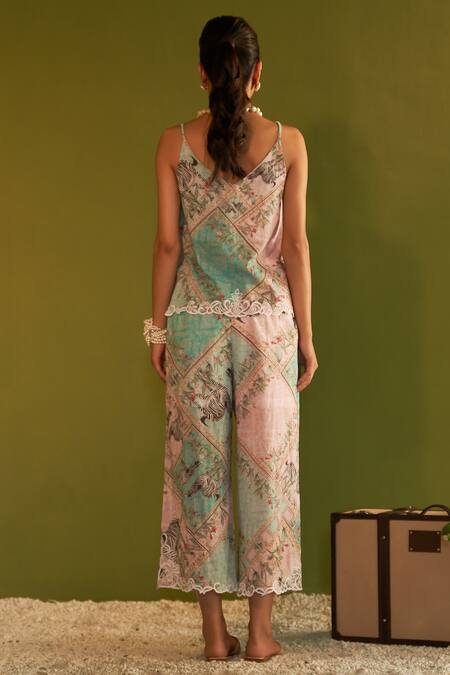 Shop Sage Saga Blue Modal Printed Floral Coco Palazzo at Aza Fashions Shop_Sage Saga_Blue Modal Printed Floral Coco Palazzo_at_Aza_Fashions