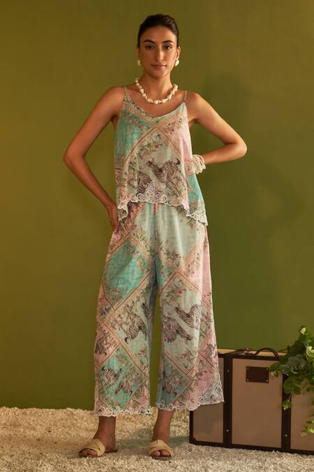 Sage Saga Blue Modal Printed Floral Coco Palazzo Online at Aza Fashions Sage Saga_Blue Modal Printed Floral Coco Palazzo_Online_at_Aza_Fashions