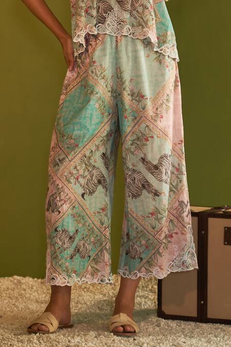 Buy Sage Saga Blue Modal Printed Floral Coco Palazzo Online at Aza Fashions Buy_Sage Saga_Blue Modal Printed Floral Coco Palazzo_Online_at_Aza_Fashions