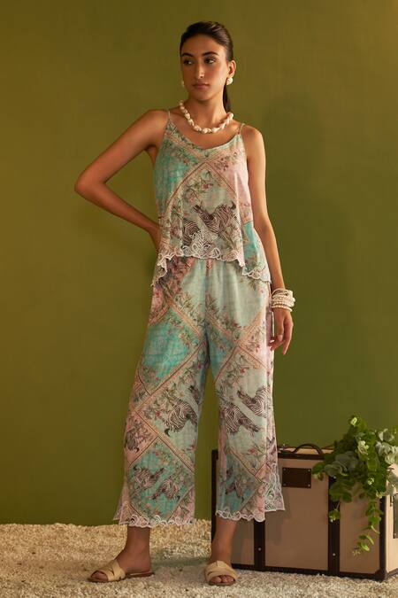 Shop Sage Saga Blue Modal Printed Floral Coco Palazzo Online at Aza Fashions Shop_Sage Saga_Blue Modal Printed Floral Coco Palazzo_Online_at_Aza_Fashions