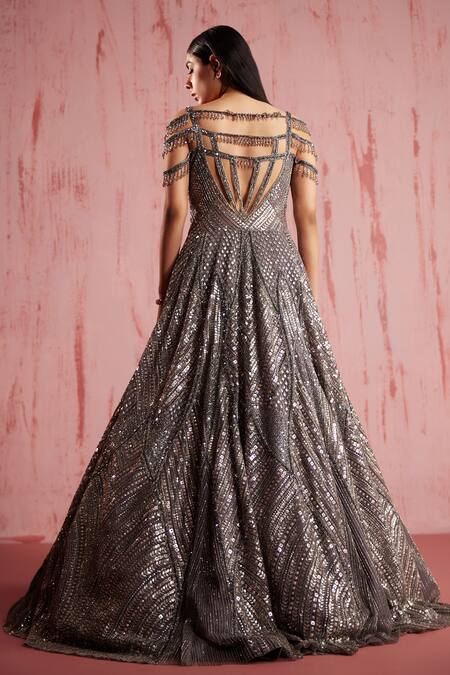 Roqa Amber Metallic Sequins Embellished Gown 