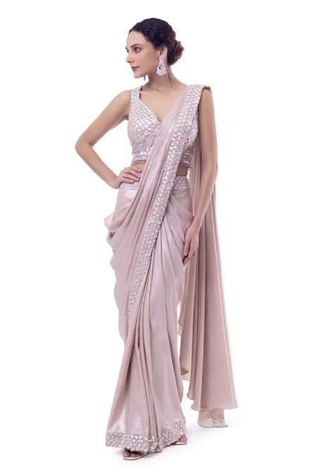 Onaya Border Sequins Embellished Pre-Stitched Saree With Blouse 