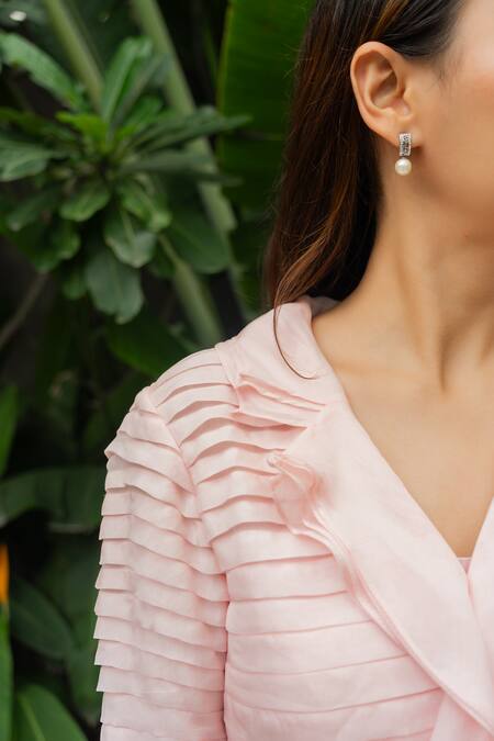 Shop Aakansha Gupta Pink Organza, Satin Round Neck, Racerback Noa Ruffle Pleated Top Flowy Pant Set Online at Aza Fashions Shop_Aakansha Gupta_Pink Organza, Satin Round Neck, Racerback Noa Ruffle Pleated Top Flowy Pant Set _Online_at_Aza_Fashions