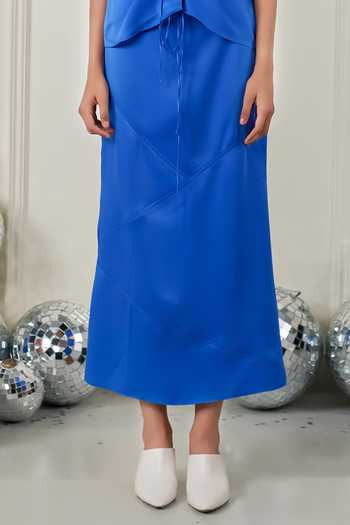 Therealb_Blue Satin V-neck Glamour Galore Top And Skirt Set _Online_at_Aza_Fashions