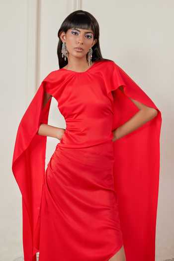 Buy_Therealb_Red Satin Round Neck Passionate Scarlet Dress _Online_at_Aza_Fashions