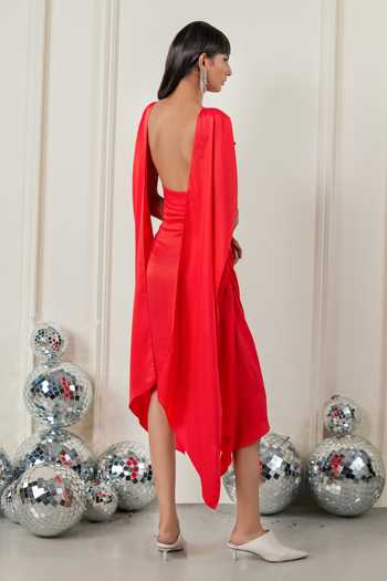 Shop_Therealb_Red Satin Round Neck Passionate Scarlet Dress _Online_at_Aza_Fashions