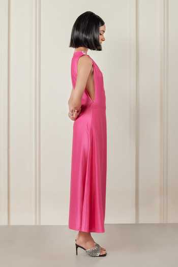 Therealb Pink Satin Stones Boat Neck Unapologetically You Dress Online at Aza Fashions Therealb_Pink Satin Stones Boat Neck Unapologetically You Dress _Online_at_Aza_Fashions
