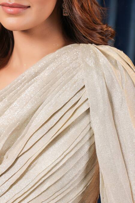 B'Infinite_Green Lycra Glitter Asymmetric Gleam Shimmer Embroidered Elegance Jumpsuit_at_Aza_Fashions