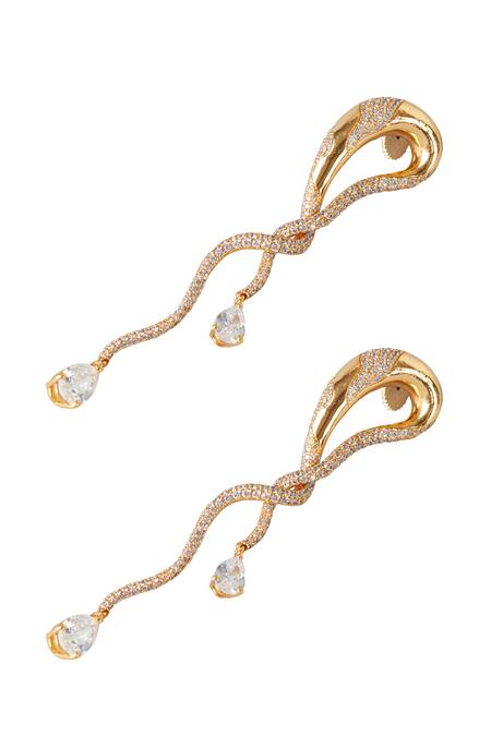 Opalina Soulful Jewellery_Gold Plated Crystals Embellished Twisted Earrings _Online_at_Aza_Fashions