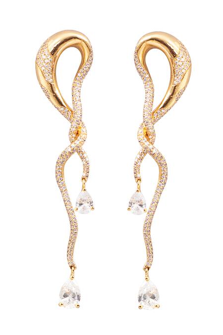 Buy_Opalina Soulful Jewellery_Gold Plated Crystals Embellished Twisted Earrings _Online_at_Aza_Fashions