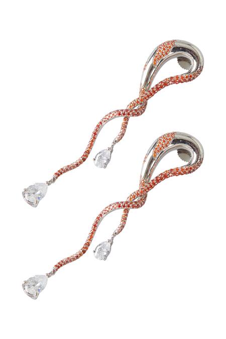 Opalina Soulful Jewellery_Silver Plated Crystals, Cut Work Citrine Embellished Earrings _Online_at_Aza_Fashions