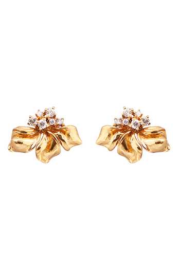 Buy_Opalina Soulful Jewellery_Gold Plated Crystals Half Floral Embellished Studs _Online_at_Aza_Fashions