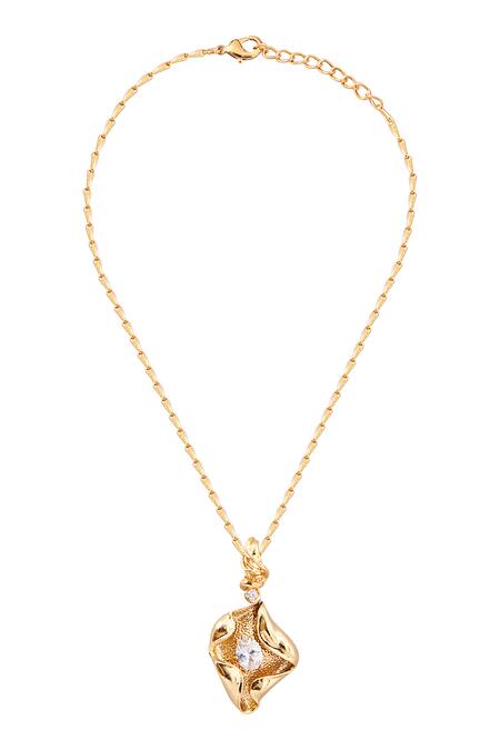Shop_Opalina Soulful Jewellery_Gold Plated Shell Pattern Pendant _Online_at_Aza_Fashions
