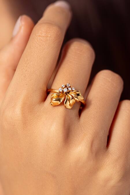 Opalina Soulful Jewellery Gold Plated Crystals Half Floral Embellished Ring Online at Aza Fashions Opalina Soulful Jewellery_Gold Plated Crystals Half Floral Embellished Ring _Online_at_Aza_Fashions