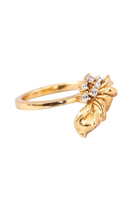 Buy Opalina Soulful Jewellery Gold Plated Crystals Half Floral Embellished Ring Online at Aza Fashions Buy_Opalina Soulful Jewellery_Gold Plated Crystals Half Floral Embellished Ring _Online_at_Aza_Fashions