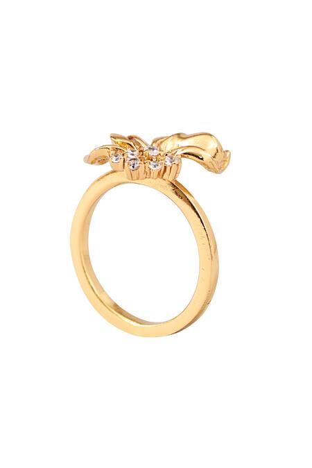 Shop Opalina Soulful Jewellery Gold Plated Crystals Half Floral Embellished Ring Online at Aza Fashions Shop_Opalina Soulful Jewellery_Gold Plated Crystals Half Floral Embellished Ring _Online_at_Aza_Fashions