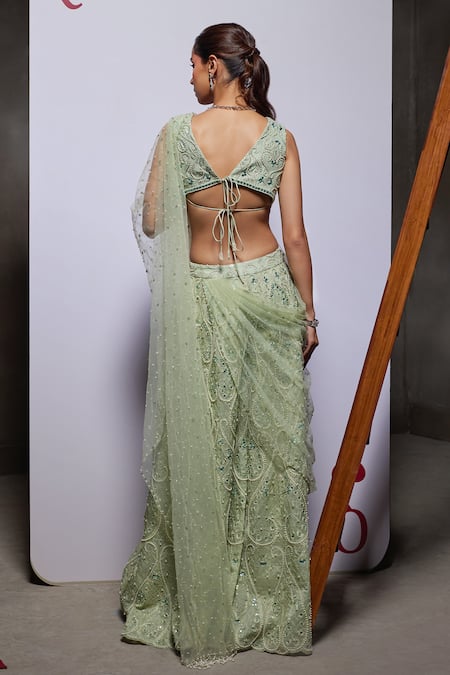 Divya Aggarwal Eliora Embellished Draped Sharara Saree With Blouse 