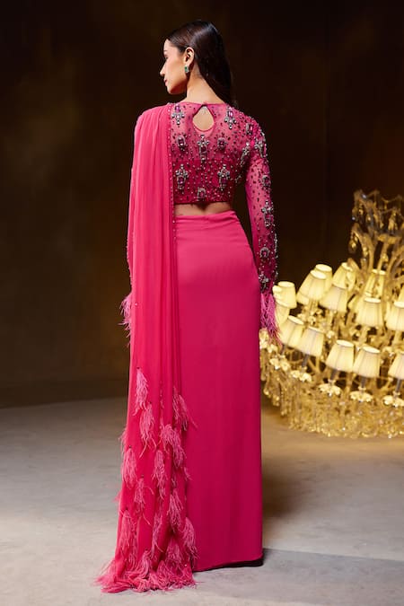 Divya Aggarwal Diana Embellished Blouse & Pre-Draped Saree Set 