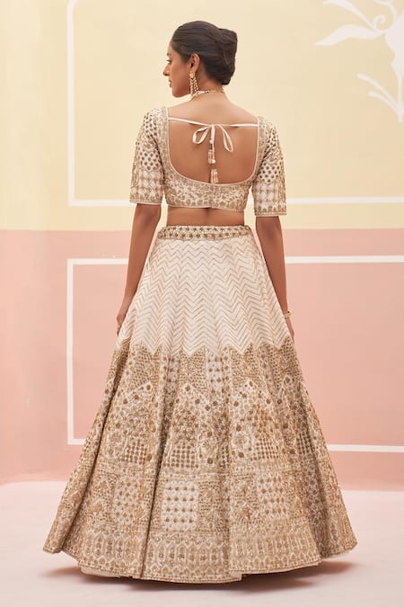 Shop Angad Singh Ivory Silk, Crepe Diamonds, Embroidery, Zari Zardozi And Dabka Bridal Lehenga Set at Aza Fashions Shop_Angad Singh_Ivory Silk, Crepe Diamonds, Embroidery, Zari Zardozi And Dabka Bridal Lehenga Set _at_Aza_Fashions