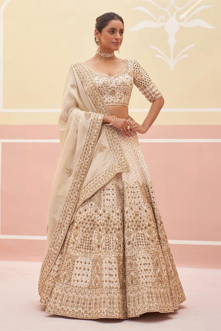 Angad Singh Ivory Silk, Crepe Diamonds, Embroidery, Zari Zardozi And Dabka Bridal Lehenga Set Online at Aza Fashions Angad Singh_Ivory Silk, Crepe Diamonds, Embroidery, Zari Zardozi And Dabka Bridal Lehenga Set _Online_at_Aza_Fashions