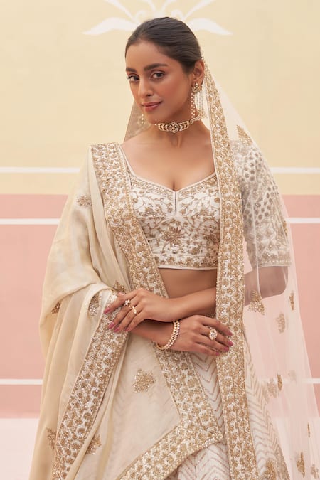 Shop Angad Singh Ivory Silk, Crepe Diamonds, Embroidery, Zari Zardozi And Dabka Bridal Lehenga Set Online at Aza Fashions Shop_Angad Singh_Ivory Silk, Crepe Diamonds, Embroidery, Zari Zardozi And Dabka Bridal Lehenga Set _Online_at_Aza_Fashions