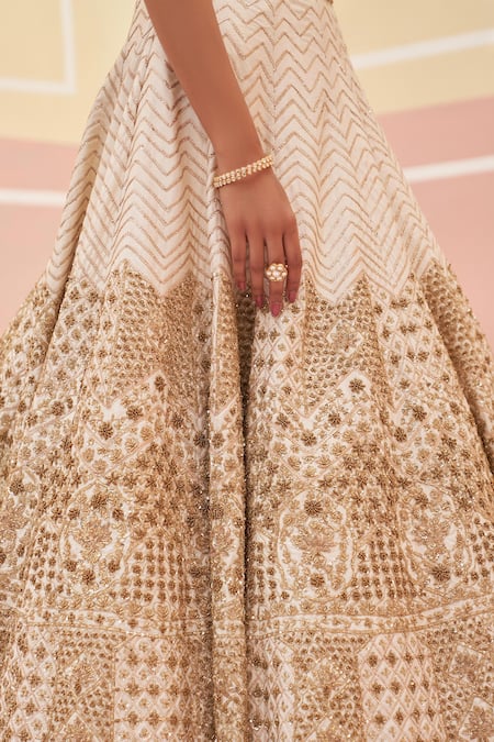 Buy Angad Singh Ivory Silk, Crepe Diamonds, Embroidery, Zari Zardozi And Dabka Bridal Lehenga Set Buy_Angad Singh_Ivory Silk, Crepe Diamonds, Embroidery, Zari Zardozi And Dabka Bridal Lehenga Set