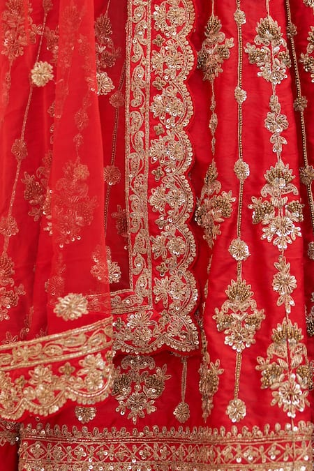 Buy Angad Singh Red Silk, Crepe, Net Cut Work, Embroidery, Floral Zardozi Bridal Lehenga Set Online at Aza Fashions Buy_Angad Singh_Red Silk, Crepe, Net Cut Work, Embroidery, Floral Zardozi Bridal Lehenga Set _Online_at_Aza_Fashions