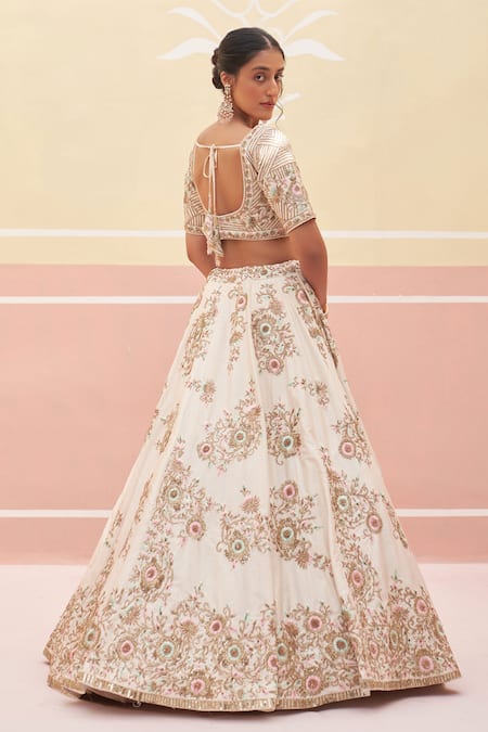 Angad Singh Ivory Silk Thread Zardozi Bridal Lehenga Set 
