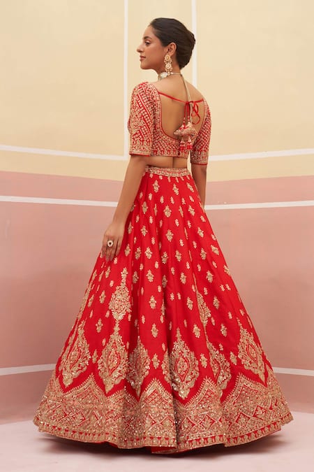 Shop Angad Singh Red Silk, Crepe Sequins, Embroidery, Zari Vintage Zardozi Bridal Lehenga Set at Aza Fashions Shop_Angad Singh_Red Silk, Crepe Sequins, Embroidery, Zari Vintage Zardozi Bridal Lehenga Set _at_Aza_Fashions