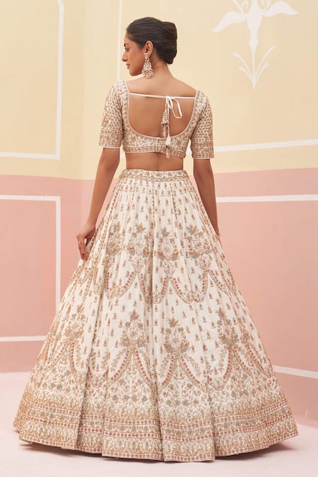 Shop Angad Singh Ivory Silk, Crepe Zari, Zardozi And Thread Embroidered Bridal Lehenga Set at Aza Fashions Shop_Angad Singh_Ivory Silk, Crepe Zari, Zardozi And Thread Embroidered Bridal Lehenga Set _at_Aza_Fashions