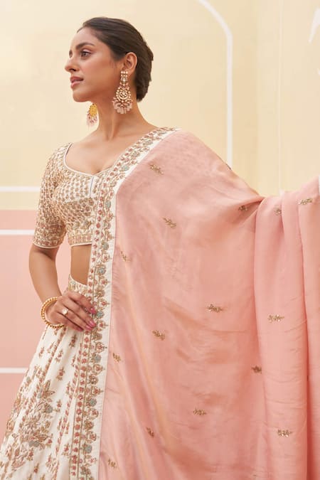 Shop Angad Singh Ivory Silk, Crepe Zari, Zardozi And Thread Embroidered Bridal Lehenga Set Online at Aza Fashions Shop_Angad Singh_Ivory Silk, Crepe Zari, Zardozi And Thread Embroidered Bridal Lehenga Set _Online_at_Aza_Fashions