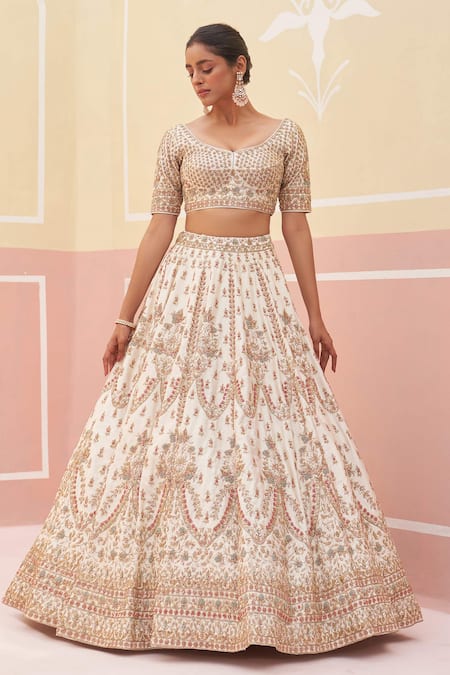 Buy Angad Singh Ivory Silk, Crepe Zari, Zardozi And Thread Embroidered Bridal Lehenga Set Buy_Angad Singh_Ivory Silk, Crepe Zari, Zardozi And Thread Embroidered Bridal Lehenga Set