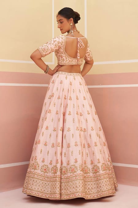 Shop Angad Singh Pink Silk, Crepe Sequins, Cut Work, Zari Embroidered Raw Bridal Lehenga Set at Aza Fashions Shop_Angad Singh_Pink Silk, Crepe Sequins, Cut Work, Zari Embroidered Raw Bridal Lehenga Set _at_Aza_Fashions