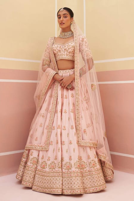 Angad Singh Pink Silk, Crepe Sequins, Cut Work, Zari Embroidered Raw Bridal Lehenga Set Online at Aza Fashions Angad Singh_Pink Silk, Crepe Sequins, Cut Work, Zari Embroidered Raw Bridal Lehenga Set _Online_at_Aza_Fashions