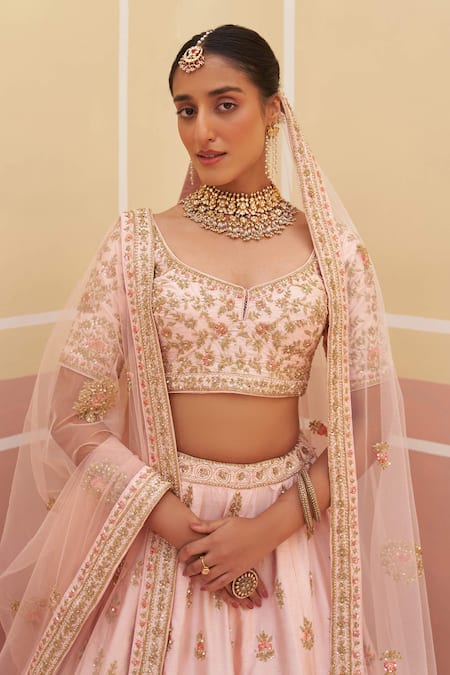 Buy Angad Singh Pink Silk, Crepe Sequins, Cut Work, Zari Embroidered Raw Bridal Lehenga Set Online at Aza Fashions Buy_Angad Singh_Pink Silk, Crepe Sequins, Cut Work, Zari Embroidered Raw Bridal Lehenga Set _Online_at_Aza_Fashions