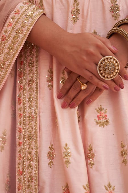 Angad Singh Pink Silk, Crepe Sequins, Cut Work, Zari Embroidered Raw Bridal Lehenga Set at Aza Fashions Angad Singh_Pink Silk, Crepe Sequins, Cut Work, Zari Embroidered Raw Bridal Lehenga Set _at_Aza_Fashions