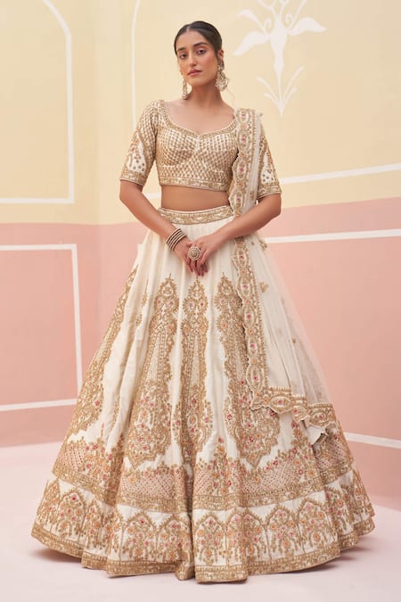Angad Singh Ivory , Crepe, Organza Embroidery, Zardozi Vintage Bridal Lehenga Set Online at Aza Fashions Angad Singh_Ivory , Crepe, Organza Embroidery, Zardozi Vintage Bridal Lehenga Set _Online_at_Aza_Fashions